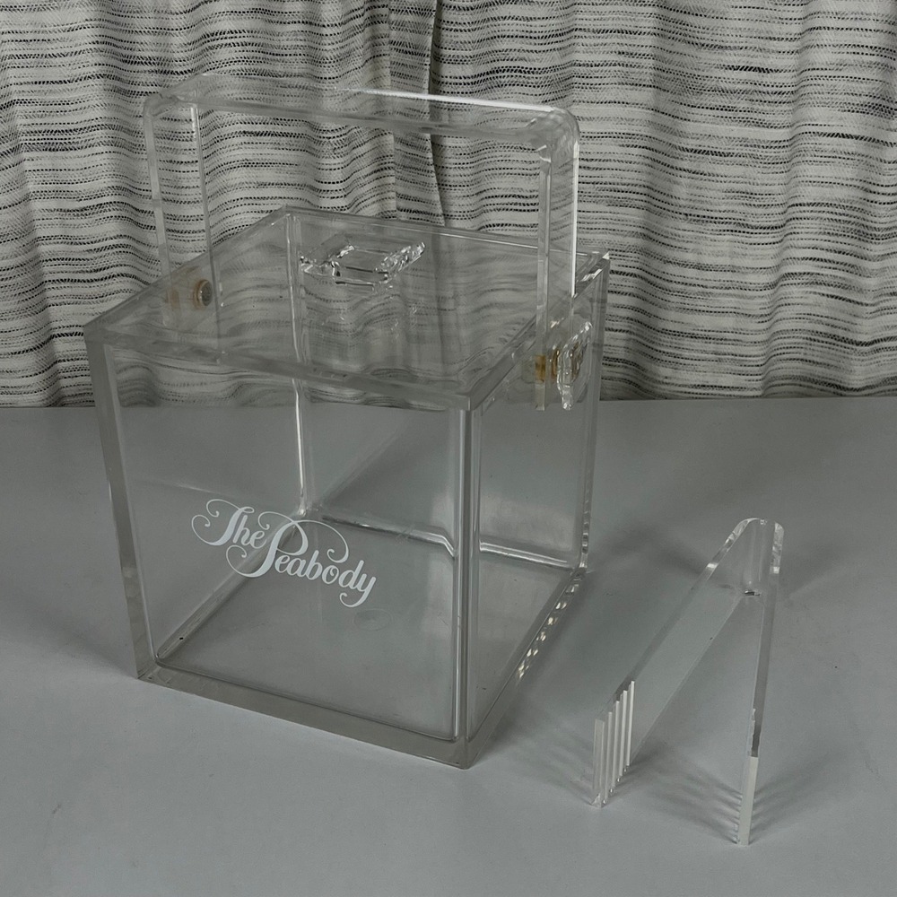 The Peabody Hotel Vintage Clear Acrylic Ice Bucket with Lid and Tongs Square MCM